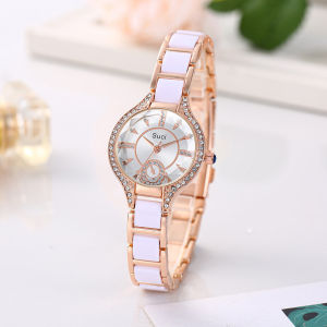 Womens watch with ceramic steel band compact design Korean style trendy and versatile waterproof womens watch