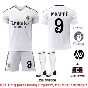 Player Version Fans Issue 2024-25 Season Home Real Madrid FC Adults Football Jersey Sets UEFA Bellingham Camavinga Vinicius Cristiano Ronaldo CR7 Valverde Mbappé 2025 Club World Cup Soccer Jersey Mens Womens Football Uniform Suit With Socks and Armbands