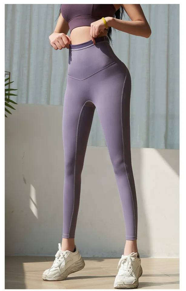 Yoga Pants Female Nude Color High Waist Hip Lifting Leggings Slim Fit  Wireless Sports Fitness Pants