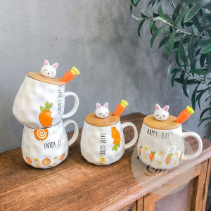 Cangkir Keramik Bunny Carrot Cup Gift Set Ceramic Mug 450 ml dengan sendok dan tutup High Quality