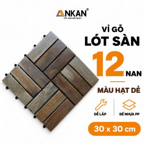 Vỉ Gỗ Lót Sàn Ban Công ANKAN 12 Nan Màu Hạt Dẻ 30x30cm Gỗ Tràm Tự Nhiên Đế Nhựa PP Dễ Lắp Ghép