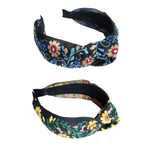 Bohemian Styles Mexico Headbands Wide Knotted Hairband for Women with Embroidered Flower for Festival Occasion