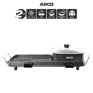 AIKO #BL-K6230 เตาชาบู 2 ช่อง พร้อมกระทะย่าง BBQ  2200 วัตต์ มีทอร์โมสตัท ***รับประกัน 2ปี ***มอก 1641-2552
