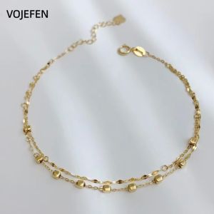 VOJEFEN 18K Gold Double Layer Bracelet Minimalist AU750 Real Gold Luxury Geometric Soliding Bracelet Lips Chains Jewelry Gift