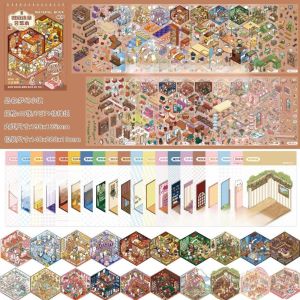 Creative Sticker Book Miniature 3D Landscape Scene House Decal Children Handmade Collage Material Craft Buku Sticker