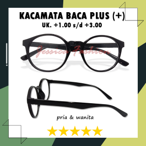 Kacamata Bulat Frame Mika Warna Hitam Lensa Plus +1.00 sampai +3.00 Model Masa Kekinian Terbaru Korea Style Bingkai Ringan Kokoh Untuk CEWEK COWOK