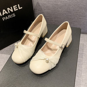 Free Shipping WomenS New Spring Collection: Shallow-Toe Mid-Heel Elegant Single-Strap Pearl Flats