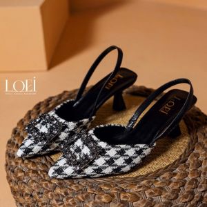 LOEI Jossie Korean Style Houndstooth Heels - Nyaman Dipakai 5432
