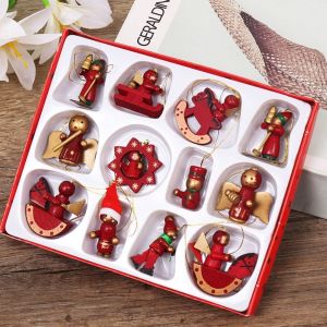 CLAVERY 12pcs Reusable Christmas Tree Hanging Pendants Wooden Mini Santa Claus Pendant Creative Handmade Christmas Puppet Party