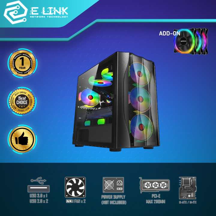 (NEW GAMING DIY CASING) GAMING CASING PC LIGHTING 01 WITH RGB ,MOTHERBOARD MICRO ATX / MINI