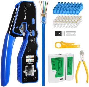 Ethernet Crimping Tool Kit RJ45 Pass Through Crimper for Cat 6 Pass Through RJ45 Connectors Cat5 Cat5e Cat6 Crimping Tool Kit