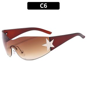 PURETEN One Piece 2000S Eyewear Goggle Punk Y2K Sunglasses for Women Men Sports Sun Glasses Wrap Around Shades