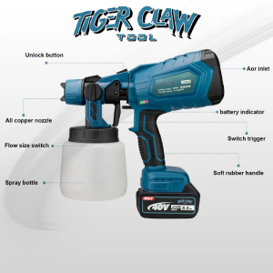 Tiger Claw Tool Cordless Electric Spray Gun Portable Paint Sprayer 2000W 1000ml Household Handheld Spray Gun Battery High Power Paint Sprayer With Three Mode Nozzle Multi-Purpose Disinfection Sterilization Sprayer Mesin Mengecat 10-year warranty
