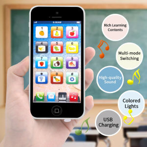 Educational Phone Toys for Kids English Learning Educational Toys Kids Toys Phone Toys Music Sound Toys Rechargeable Early Learning Machine Gifts for Kids with 8 Functions and Dazzling Lights