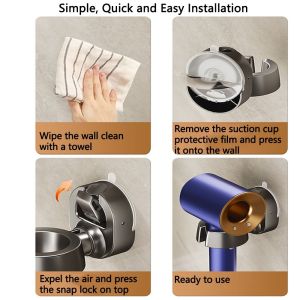 PWD0442 Suction Cup Hair Dryer Storage Rack Detachable Sturdy Hairdryer Straightener Stand Simple Waterproof Hair Dry Holder Bathroom Shelves