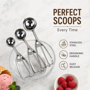 Ice Cream Scoop Stainless Steel Mini Cookie Dough Scooper Ergonomic Handle Kitchen Baking Tool