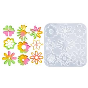 Flower Shape Silicone Earring Molds for Keychain Earring Making Resin Silicone Molds with Hole for Epoxy Resin