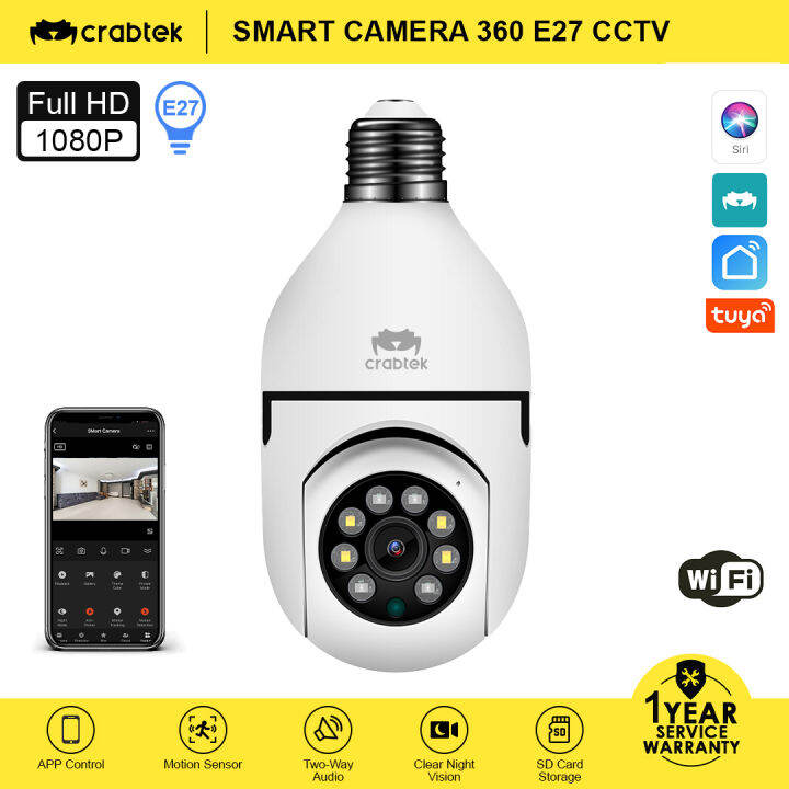 Crabtek WiFi Smart Camera 1080P Connect To Cellphone E27 Bulb CCTV with ...