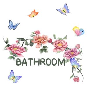 TRANQUIL HUT Flower Butterfly Flower Sticker Self-adhesive Waterproof Bathroom Sticker Beautify English Bathroom Door