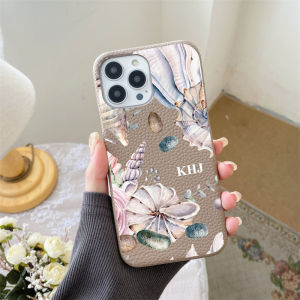 Personalised Name initial PU Pebble Leather Seashell Cases for iphone 14 13 15 16 17 Pro Max Air 14 15 16 Plus Luxury Hard Cover