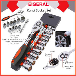 PROMO CUCI GUDANG !!!!! Kunci Sohk  1 set lengkap 12 Pcs 1/2 1/4 3/8 Socket Set Ratchet Driver Wrench Case Tool Kit Chrome Vanadium Steel