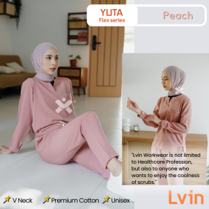 Lvin  FLEX V - YUTA - Baju OKA V neck Lengan Panjang  / Baju Jaga / Set Baju Celana Jaga Oka / Dokter Lengan Panjang / Baju OK / Baju Scrub