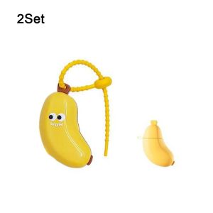 JEHUA 2Set Dustproof Banana Shape Toothbrush Cover 2 in 1 Protective Toothbrush Dust Clamp Practical with Toothpaste Dispenser Toothbrush Protector Cap for Home