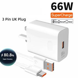 Original 66W Fast Charger Power Adapter SuperCharge Quick Charger UK Plug 6A USB Type-C Cable For Huawei Mate 40 50 Pro+ Mate 70 RS 60 Pura 80 Ultra Nova 13 Honor 400 X9c Magic 7RSR Magic V2 6 Honor Play10T Type-C Charging