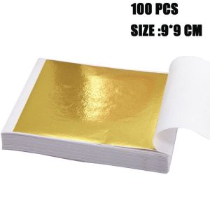 100 Pcs Kertas Foil Emas Gold Foil Sheet Kertasprada Sepuhan Sepuh Gold Foil Leaf Gilding(9x9cm)