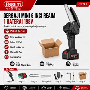 REAIM Gergaji Mini Chainsaw 6 Inch Cordless Gergaji Rantai Baterai Lithium Portable Mesin Potong Kayu 198V/298V 1/2 Baterai + Box