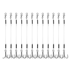 12Pcs Hook for Jig Head 6/8/10cm Quick Snap Trailer Treble Hook 40lbs Fluorocarbon Fishing Line Fishing Tackle