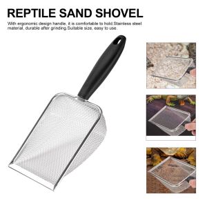 OUTOPEN Fine Mesh Design Reptile Sand Shovel Stainless Steel Comfortable Grip Substrate Cleaner Scoop Rust-proof Non-slip Handle Turtle Tank Litter Scooper Bearded Dragon Cage