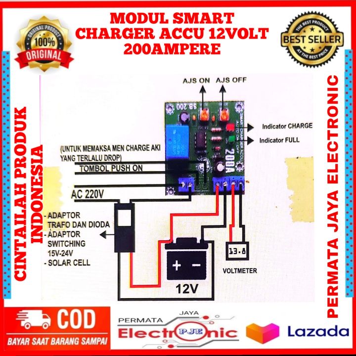 Smart Charger Module KIT Modul Otomatis Smart Charger Aki Cas Pintar 200A | Lazada Indonesia