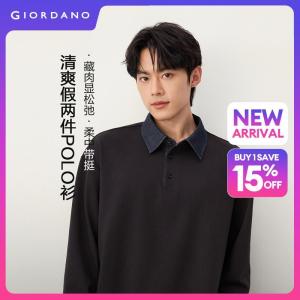 Giordano Men Fake two-piece turndown collar loose polo shirt Free Shipping 18026815