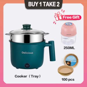 【BUE 1 TAKE 2】1.8L Electric Cooking Pot + Garlic Blender + Air Fryer Paper Set Greatdeals Easy Clean Design Copper Fast Cooking Keep Warm Function Copper Pre-set Timer Easy Clean Design Kitchen Tool Free Gift