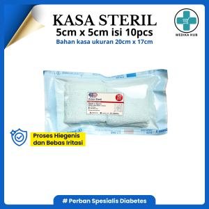 KASA STERIL UKURAN 5CM X 5CM  ISI 10PCS/POUCH / BAHAN KASA SEBELUM DILIPAT 20CM X 17CM