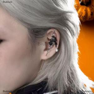 [COD] Biubiuni 1PC Gothic tối không đều màu đen chim chéo tăng Mặt dây chuyền bông tai thanh lịch thời trang dangle Stud Bông tai của phụ nữ Halloween đồ trang sức