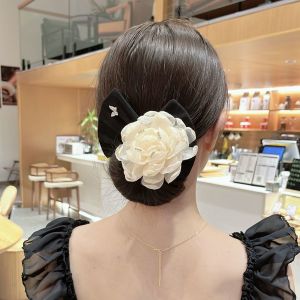 Flower Fabric Bun Tie Fashion Black Fabric Flower Hair Tie for Women Head Rope Korean Girl Hair Styling Tools Hair Accessories Flower Fabric Bun Hair Rope Updo Hair Band Woman Hair Twist Tool Tie Bun Hair Tie Hair Accessories