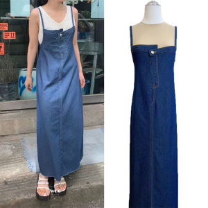 Denim overalls for women large size belly-covering and slimming 2024 summer suspender dress sweet
