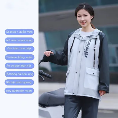 Bộ Quần Áo Mưa Đi Xe Đạp Chống Mưa Thời Trang Mới Khẩu trang vải PVC dày dặn mềm mại có thể tháo rời chống mưa lớn