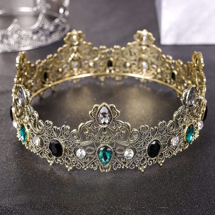 King Crowns for Men Metal, Vintage Full Royal King Crowns with Green ...