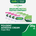 Polident Denture Adhesive Cream Fresh Mint 20g x4 12-hr Strong Kapit, Gum Comfort, Food Blocker. 