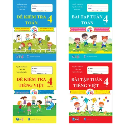 SÁCH - [ Lớp 4 - hk1 ] - Kết nối tri thức - Combo 4 quyển bài tập tuần và đề kiểm tra toán tiếng việt 4 hk1