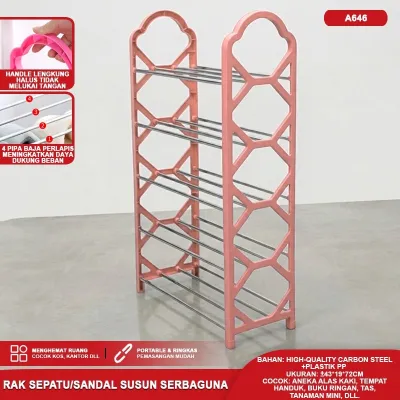 Rak Sepatu Sandal 3 4 5 6 10 Susun Stainless Steel Multifungsi Cover Anti Debu Portable Kuat