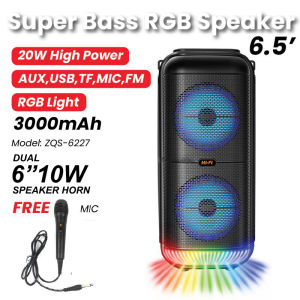 ZQS 6227 Dual 6" 20W Bluetooth Speaker Super Bass KTV Karaoke Trolley Wireless Speaker with LED MIC