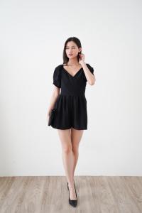 BestStore - Jumpsuit Midi Lengan Pendek - Short Sleeve Jumpsuit - Jumpsuit Midi Wanita - Jumpsuit V Neck