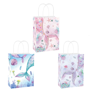 12pcs Mermaids Print Paper Bags Colorful Gift Bags for Ocean Themed Birthday Parties and Festives Event Party Supplies