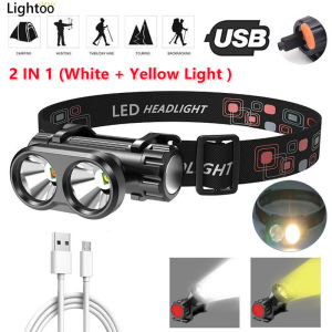 【White + Yellow light】2 in 1 Mini head lamp led flashlight Super Bright Headlight Waterproof Head Torch Headlamp Fishing tochlight rechargeable emergency light rechargeable flash light 18650 flashlight mini Portable head light flashlight touh light