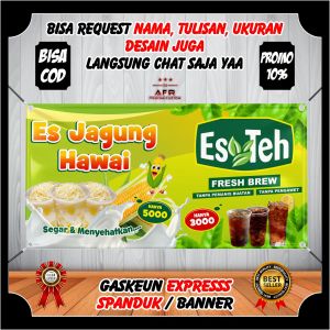 Spanduk Banner jualan es jagung hawai dan es teh bersatu banner backdrop es jagung hawai es teh viral