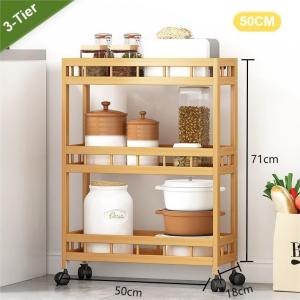 Kitchen Rotating Rack Trolley Corner Shelf Multi Tier Removable Storage Cart Kitchen Wood Slim Cart with Adjustable Shelf Bamboo Rack Organizer